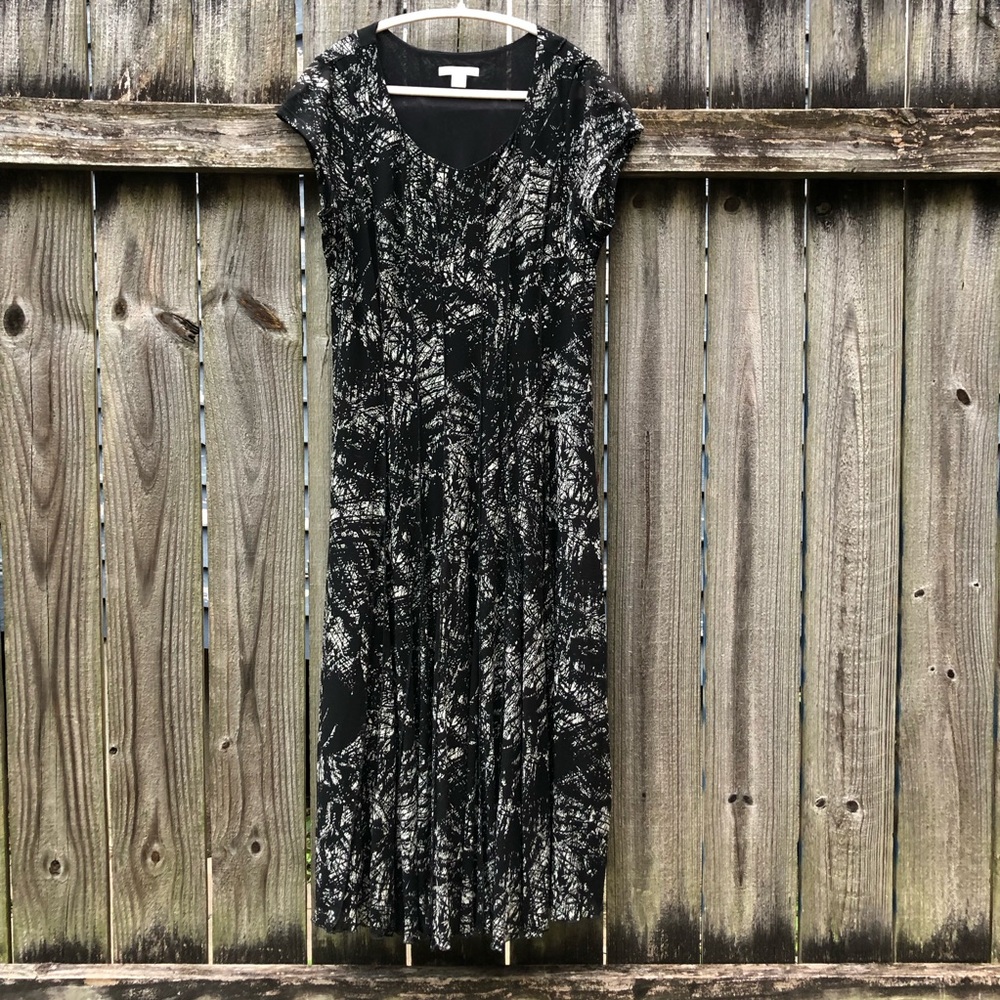 Coldwater Creek Cap Sleeve Mesh Paneled Midi Dress Size 16 Abstract Print Sheer